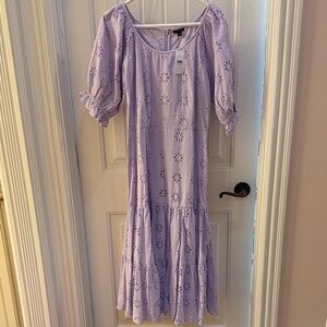 Ann Taylor Lilac Eyelet Midi Dress NWT